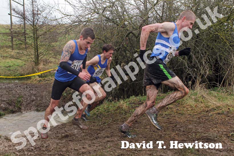 Peter Newton, 312 Lewis Timmins (both Morpeth) and 259 Carl Smith (Leeds AC) during the 2012 North East Championships, Summerhill Country Park, Hartlepool.